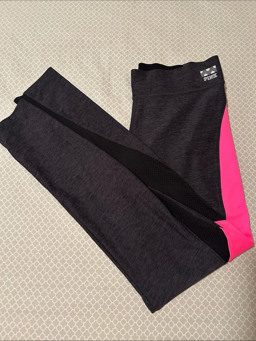 PINK Victoria's Secret Charcoal Gray with Hot Pink Panel Leggings